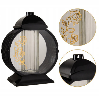Znicz Medalion Czarno-Złoty z Różą na Wszystkich Świętych Lampion 36 cm