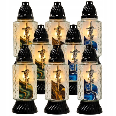 Znicz nagrobny marmur mix kolorów z krzyżem 30 cm Candle De Lux