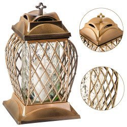 Złoty Znicz z Ażurowym Duży Lampion Na Grób Na Wszystkich Świętych 33 cm