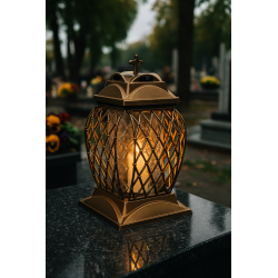 Złoty Znicz z Ażurowym Duży Lampion Na Grób Na Wszystkich Świętych 33 cm