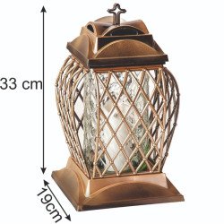 Złoty Znicz z Ażurowym Duży Lampion Na Grób Na Wszystkich Świętych 33 cm