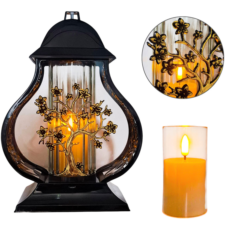 Czarny znicz 33 cm w zestawie z wkładem LED