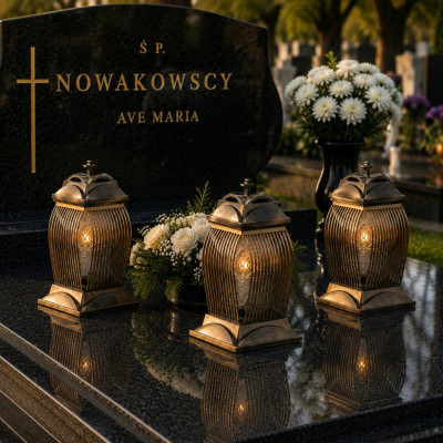 Znicz Złoty 33 cm Ozdobny Kapliczka Na Cmentarz Na Grób