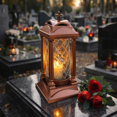 Znicz Na Grób Różowe złoto Miedziany Kapliczka Duży Lampion 36 cm