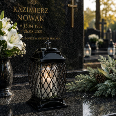 Czarny Znicz Ażurowy Duzy Na Wszystkich Świętych Lampion Na Grób 33 cm