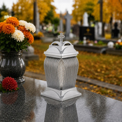 Srebrny Znicz Ozdobny Kapliczki Na Cmentarz Grób 33 cm
