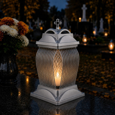 Srebrny Znicz Ozdobny Kapliczki Na Cmentarz Grób 33 cm