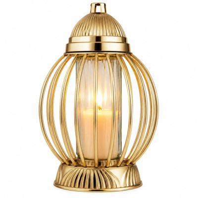 Znicz Lampion Nagrobny Złoty Kula 36 cm Chrom Wkład LED Gratis