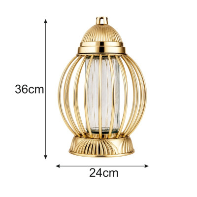 Znicz Lampion Nagrobny Złoty Kula 36 cm Chrom Wkład LED Gratis