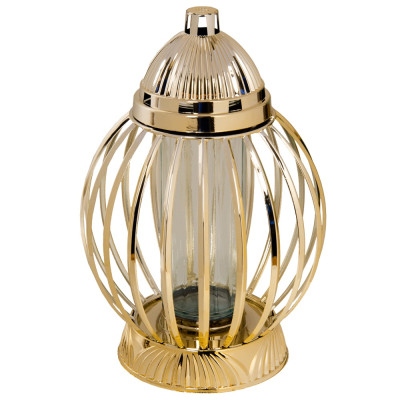 Znicz Lampion Nagrobny Złoty Kula 36 cm Chrom Wkład LED Gratis