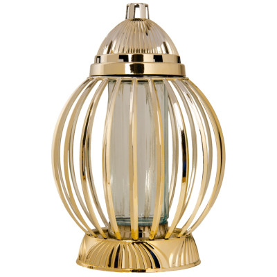 Znicz Lampion Nagrobny Złoty Kula 36 cm Chrom Wkład LED Gratis