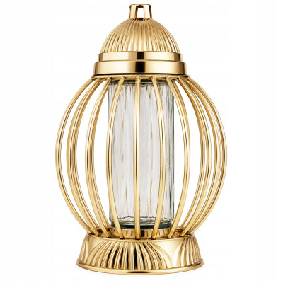 Znicz Lampion Nagrobny Złoty Kula 36 cm Chrom Wkład LED Gratis