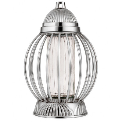 Znicz Lampion Nagrobny Srebrny Kula 36 cm Chrom Wkład LED Gratis