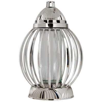Znicz Lampion Nagrobny Srebrny Kula 36 cm Chrom Wkład LED Gratis