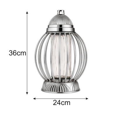 Znicz Lampion Nagrobny Srebrny Kula 36 cm Chrom Wkład LED Gratis