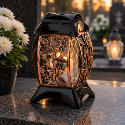 Znicz Różowe-Złoto 33 cm Rose Gold Na Grób Kwiatowy Na Wszystkich Świętych