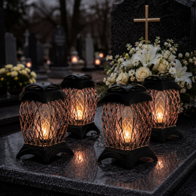 Znicz Rożowe Złoto 33 cm Rose Gold Na Grób Cmentarz kratka Lampion