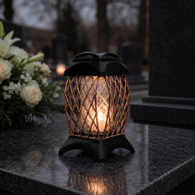 Znicz Rożowe Złoto 33 cm Rose Gold Na Grób Cmentarz kratka Lampion