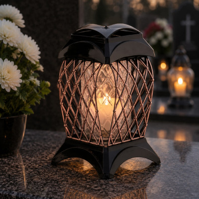 Znicz Rożowe Złoto 33 cm Rose Gold Na Grób Cmentarz kratka Lampion