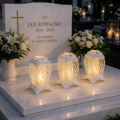 Znicz Biały Srebro Na Grób Cmentarz Wszystkich Świętych Duży Lampion 33 cm