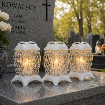 Znicz Biały Srebro Na Grób Cmentarz Wszystkich Świętych Duży Lampion 33 cm