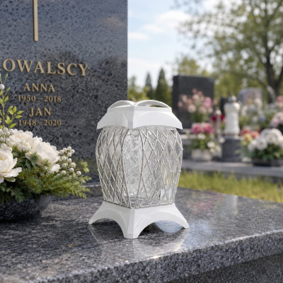 Znicz Biały Srebro Na Grób Cmentarz Wszystkich Świętych Duży Lampion 33 cm