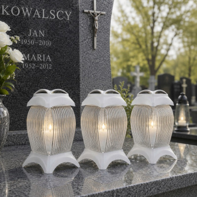 Znicz Biały Srebro Na Grób Cmentarz Wszystkich Świętych Duży Lampion 33 cm