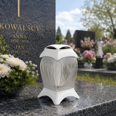 Znicz Biały Srebro Na Grób Cmentarz Wszystkich Świętych Duży Lampion 33 cm