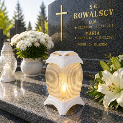 Znicz Biały Srebro Na Grób Cmentarz Wszystkich Świętych Duży Lampion 33 cm