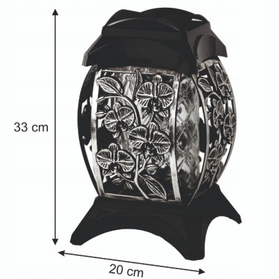Znicz dekoracyjny premium 33 cm – czarno-srebrny z motywem kwiatowym