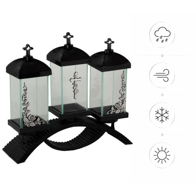 Lampion nagrobny Premium potrójny – czarny ze srebrnymi zdobieniami