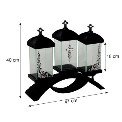 Lampion nagrobny Premium potrójny – czarny ze srebrnymi zdobieniami