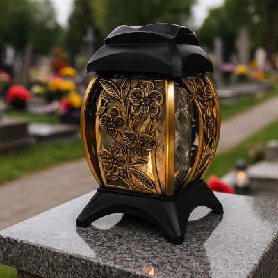 Znicz Złoty Na Grób Cmentarz Ażurowe Zdobienie Na Wszystkich Świętych 33 cm