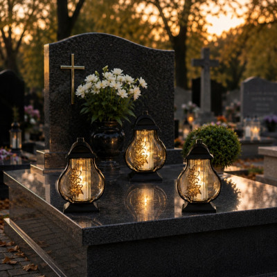 Znicz z wkładem Led na Wszystkich Świętych na Grób Cmentarz Duży Lampion