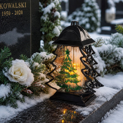 Znicz z wkładem Led na Boże Narodzenie na Grób Cmentarz Duży Lampion