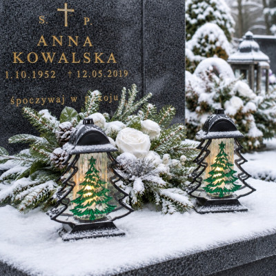 Znicz z wkładem Led na Boże Narodzenie na Grób Cmentarz Duży Lampion