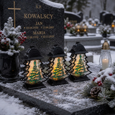 Znicz z wkładem Led na Boże Narodzenie na Grób Cmentarz Duży Lampion