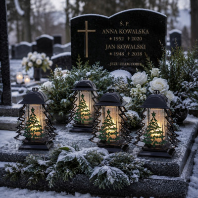 Znicz z wkładem Led na Boże Narodzenie na Grób Cmentarz Duży Lampion