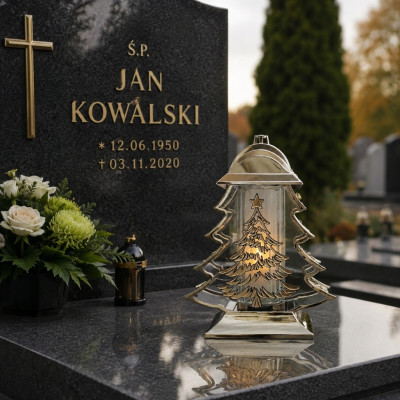 Znicz z wkładem Led na Boże Narodzenie na Grób Cmentarz Duży Lampion Złoty