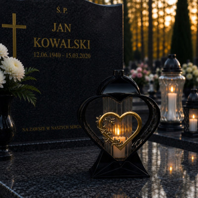 Znicz z wkładem Led Serce na Wszystkich Świętych Grób Cmentarz Duży Lampion