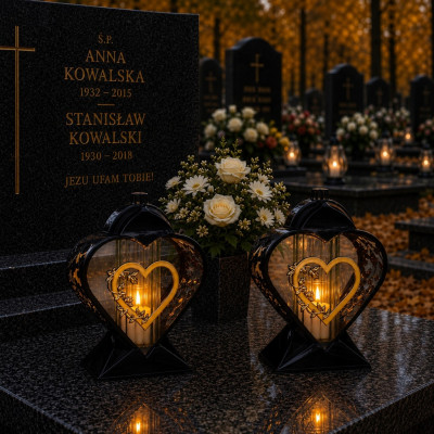 Znicz z wkładem Led Serce na Wszystkich Świętych Grób Cmentarz Duży Lampion
