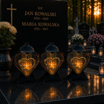 Znicz z wkładem Led Serce na Wszystkich Świętych Grób Cmentarz Duży Lampion