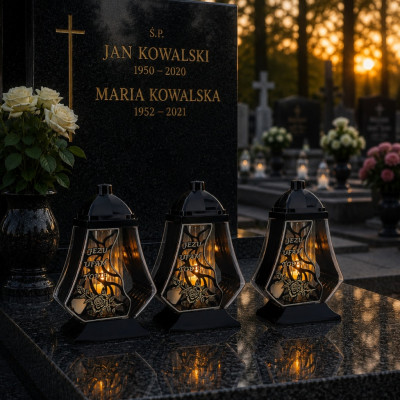 Znicz z Wkładem Led na Wszystkich Świętych na Grób Cmentarz Duży Lampion