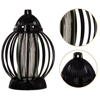Znicz Lampion Nagrobny Czarny Kula 28 cm Wkład LED Gratis