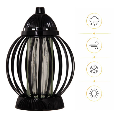 Znicz Lampion Nagrobny Czarny Kula 28 cm Wkład LED Gratis