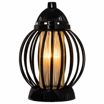 Znicz Lampion Nagrobny Czarny Kula 28 cm Wkład LED Gratis