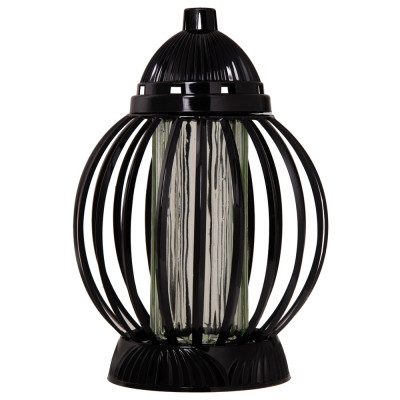 Znicz Lampion Nagrobny Czarny Kula 28 cm Wkład LED Gratis