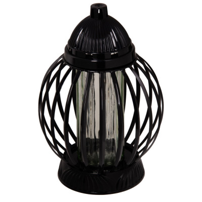 Znicz Lampion Nagrobny Czarny Kula 28 cm Wkład LED Gratis