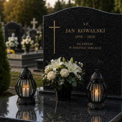 Znicz Lampion Nagrobny Czarny Kula 28 cm Wkład LED Gratis