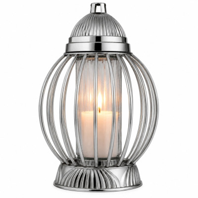 Znicz Lampion Nagrobny Srebrny Kula Chrom 36 cm Wkład LED Gratis